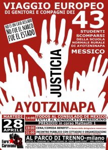 Locandina genitori Ayotzinapa a Milano