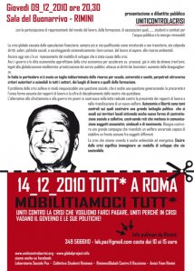 Rimini - Assemblea pubblica: Uniti contro la crisi, verso il 14 dicembre