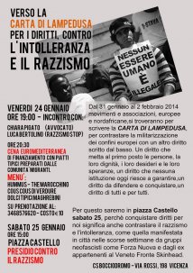 Vicenza- verso la Carta di Lampedusa; serata euromediterranea e presidio in centro