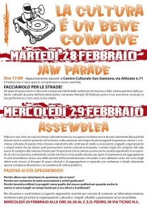 Padova - Jam parade e assemblea 29/2. Volantino