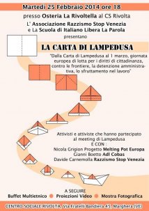 Mestre - Al Cs Rivolta: "La carta di Lampedusa" verso il Primo Marzo
