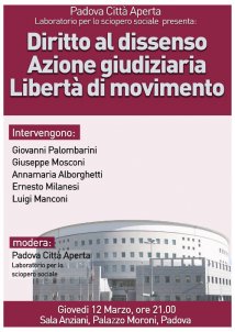 Padova - Diritto al dissenso, azione giudiziaria, libertà di movimento