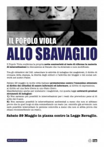Il Popolo Viola allo “sbavaglio, in piazza in tutta Italia il 29 maggio