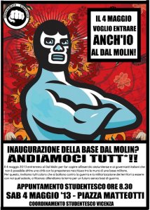 Vicenza- Manifestazione studentesca 4 maggio; entriamo tutti al Dal Molin